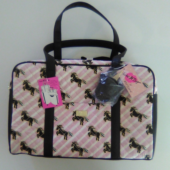 Betsey Johnson Handbags - betsey johnson weekender bag pink black unicorns